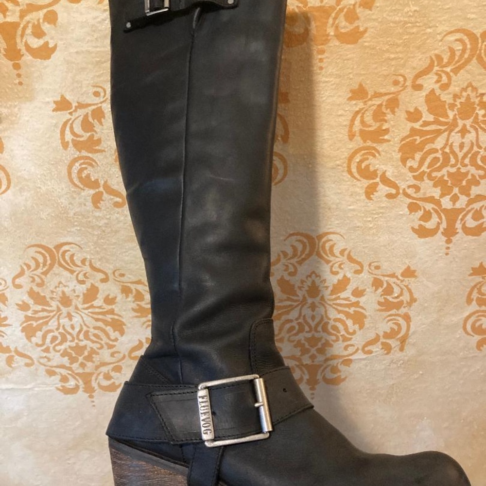 FLUEVOG Adiana Luna Tall Black Buckle Boot US 7.5